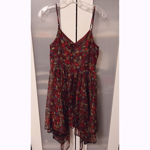 NWT Simple Retro Burgandy Sheer Floral Mini Dress Size M Runs Small - Picture 7 of 11